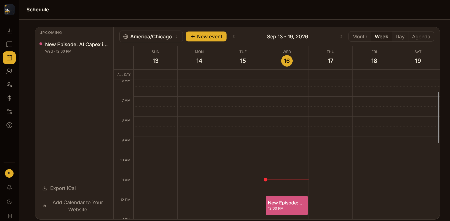 MainStay episode and alert scheduling calendar