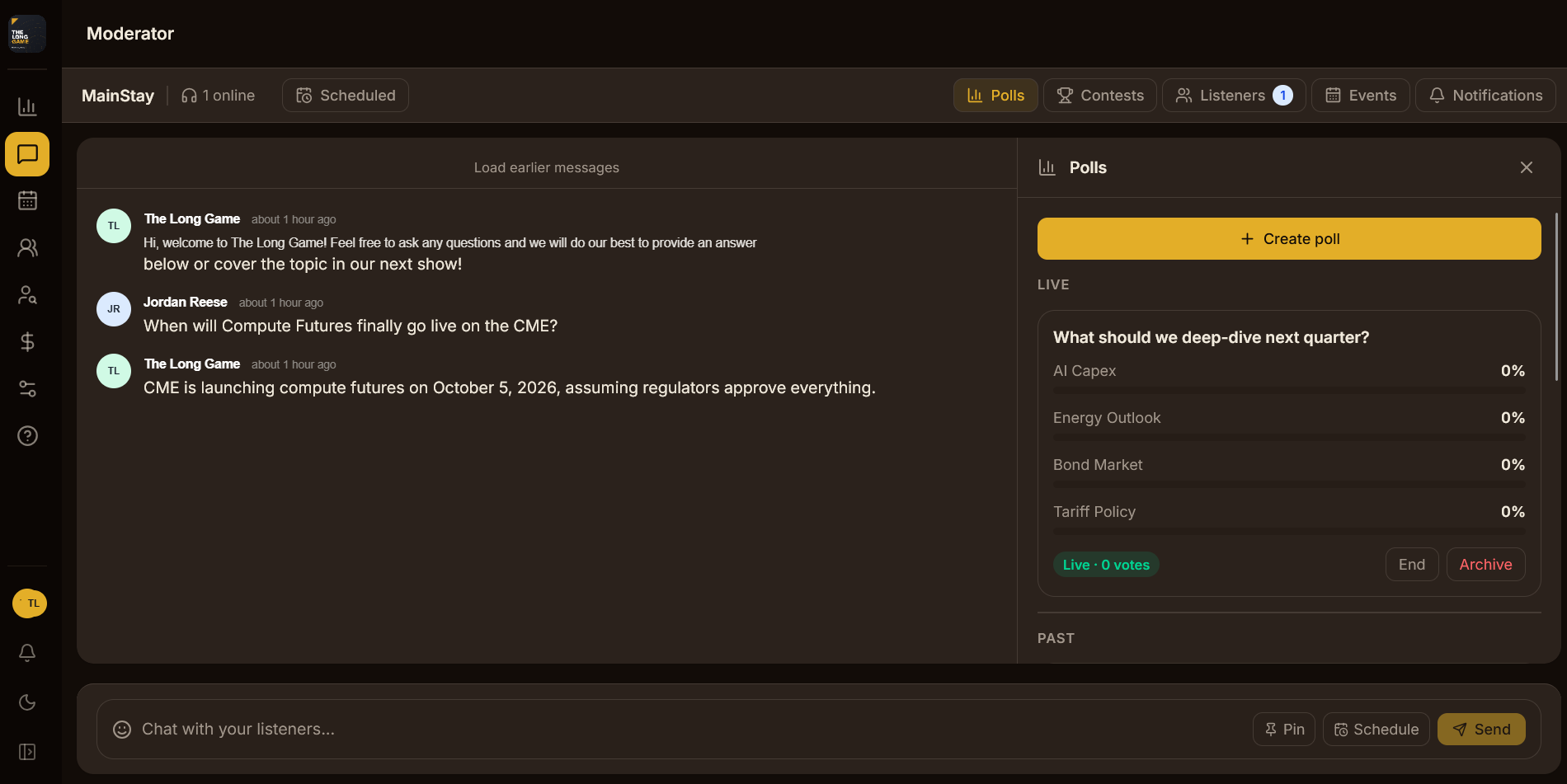 MainStay chat moderation dashboard